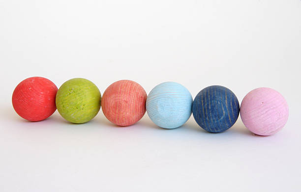 Colorful wooden eggs stock photo