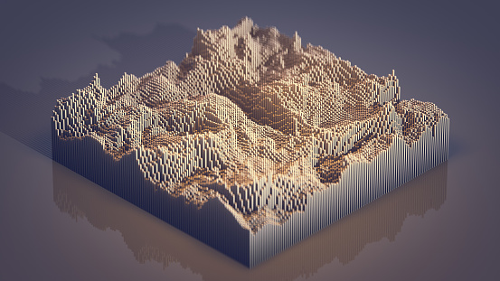 Three-dimensional topographic relief. 3D render