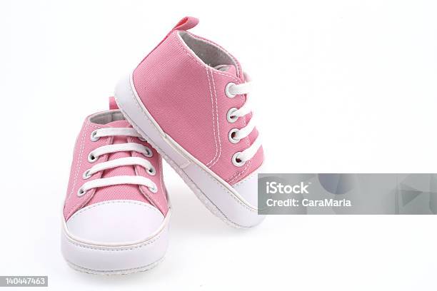 Little Light Pink Shoes For Babies Stock Photo - Download Image Now - Baby Booties, White Background, Canvas Fabric