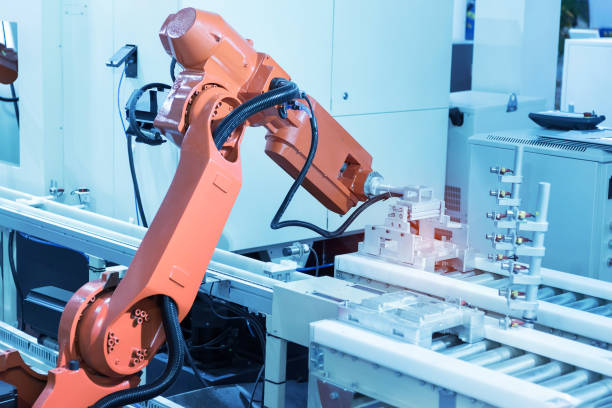 istock Automatic industrial robotic robot working, industry 4.0 and technology concept 1404474926