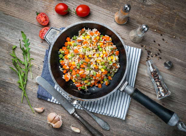 istock Pilaf with plenty of vegetables, topview 1404476492