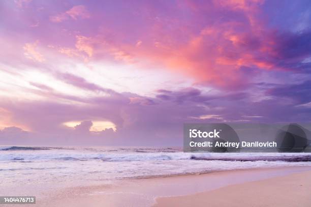 Dramatic Sunset On The Beach Stock Photo - Download Image Now - Sunset, Beach, Pink Color