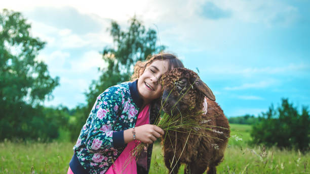 istock Girl Embracing Goat In Meadow 1404477942
