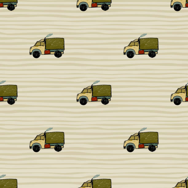 istock Cute truck car seamless pattern. Kids hand drawn automobile background. Transport wallpaper. 1404478400