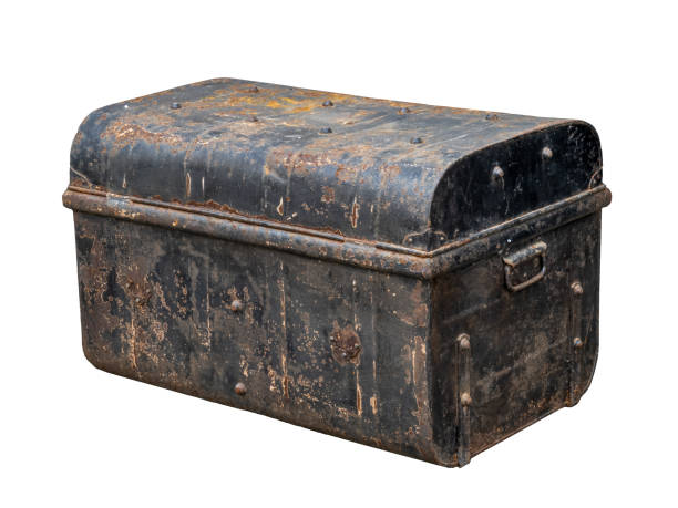 istock Old metal trunk, coffer isolated on white background. Rusty. 1404479729