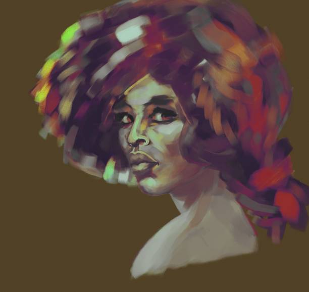 ilustrações de stock, clip art, desenhos animados e ícones de picturesque portrait of a dark-skinned woman in the style of impressionism - blues eyes