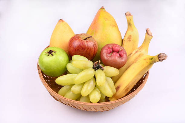 banana, grapes, mango, peach close-up