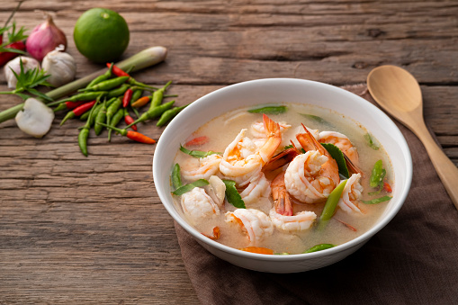 Thai hot and spicy clear soup with shrimp,Tom Yum goong, Popular food in Thailand