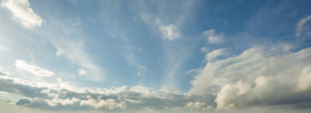 istock Panorama sky with clouds on a sunny day. Beautiful flaffy clouds. 1404485647