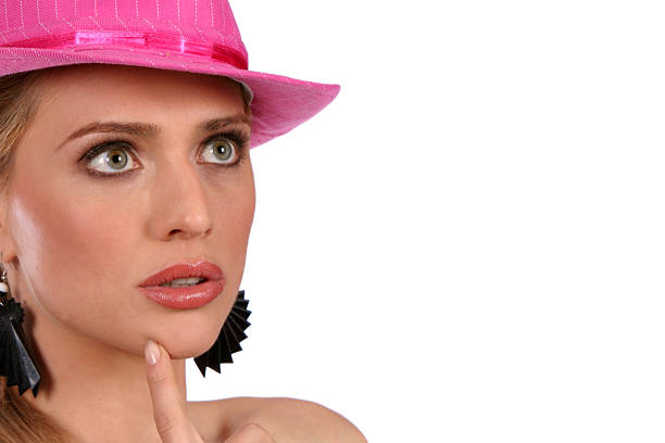 Portrait  of gorgeous woman with pink hat stock photo