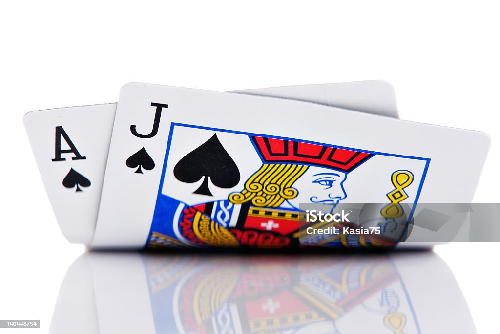 Ace and Jack of spades on white background Ace and Jack hand on white Playing Card Stock Photo