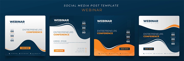 Set of social media post template in waving blue yellow background for webinar invitation