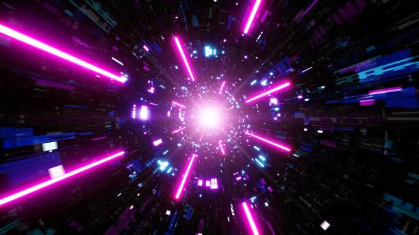 istock Glowing Laser Beam in the Cyberpunk Space Tunnel 1404488279