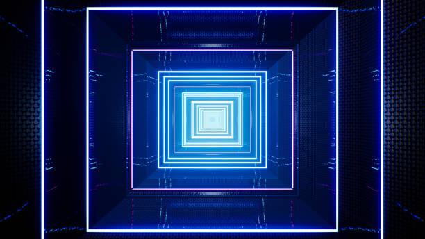 istock Blue Neon Lamp Metal Tunnel 3D Rendering 1404488474