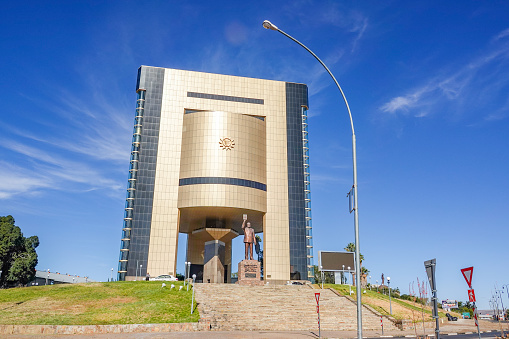 Montevideo, Uruguay - December 22, 2022: The capital building on the outskirts of Independance PLaza in Montevideo, capital of Uruguay