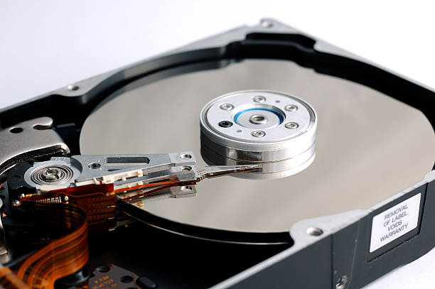 Opened hard disk drive stock photo