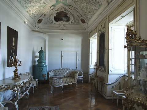 Saint Anton, Slovakia - February 26, 2014: Dining room in palace Saint Anton with the furniture from 19. cent.