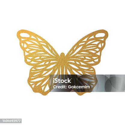 istock Gold Glitter Butterfly Ornament. Design Element for Greeting Cards and Business Card Designs. Sparkling Butterfly with Gold Texture. Spring Holidays Decoration Design Element. 1404493977