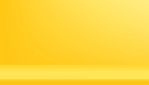 黄色の背景棚付き空室スタジオ。コピースペース付きイエローギャラリールーム、夏休みのプロモーションや販売での製品プレゼンテーションのための背景撮影のための抽象的な最小限のデ� - 黄色の背景点のイラスト素材／クリップアート素材／マンガ素材／アイコン素材