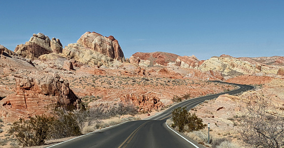 Highway through the Valley of Fire State Park near Moapa Nevada