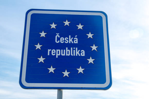 Czech Republic border sign on Czech-Slovak border.