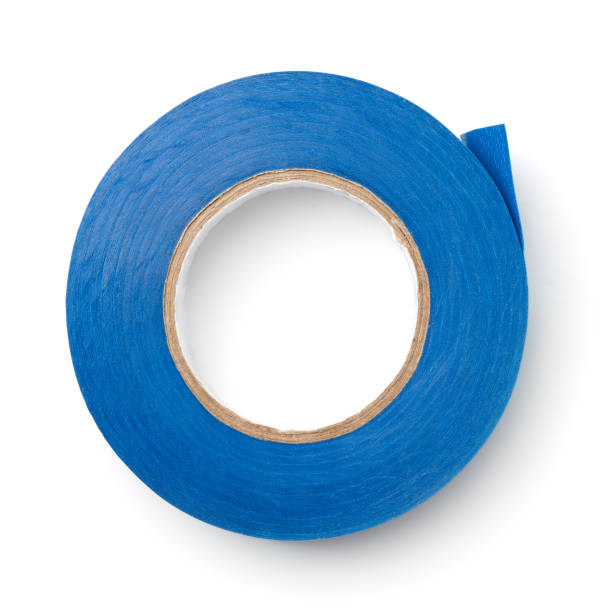 vue de dessus du ruban adhésif en plastique bleu - duct tape adhesive tape clipping path adhesive bandage photos et images de collection