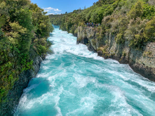 Huka Falls on the Waikato River in Wairakei Park of Taupo, New Zealand stock photo