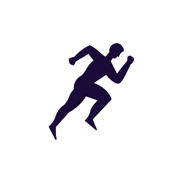 istock Dark blue silhouette of running sportsman flat style, vector illustration 1404503756