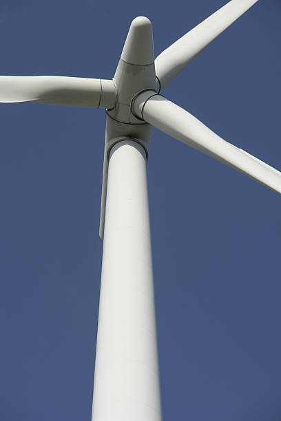 Wind turbine from a worm's-eye view stock photo