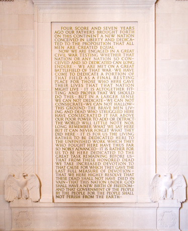 Abraham Lincoln's Gettysburg Address, 19 November 1863, inscribed inside the south wall of his Monument. Washington, DC.