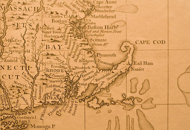 Map of Massachusetts Antique Map of Eastern Massachusetts, depicting Boston, Plymouth, Cape Cod, Rhode Island, and Portions of Connecticut. new england usa photos stock pictures, royalty-free photos & images