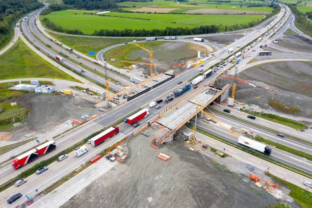 Repair and Construction of Highway from Above stock photo