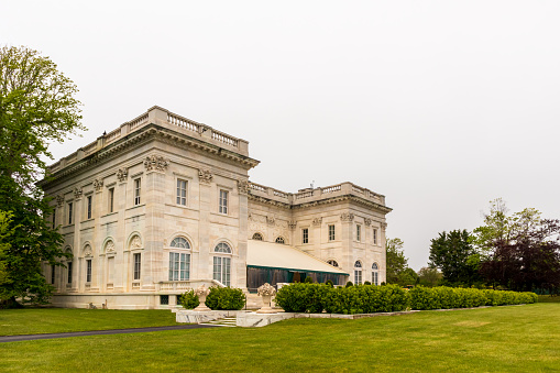 Newport, Rhode Island - May 27, 2022: Exterior view of the historic Marble House in Newport Rhode Island.