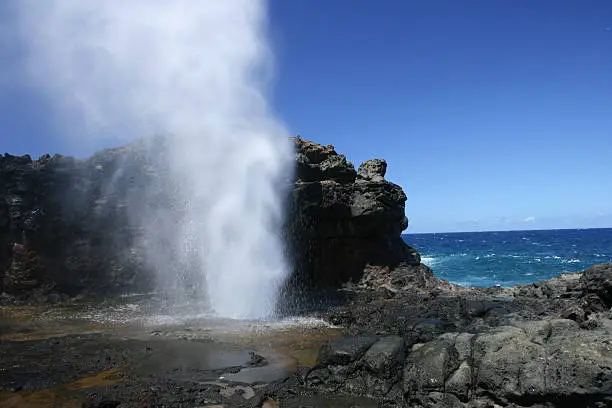 The Nakalele blowhole on the north side of Maui, Hawaii.
