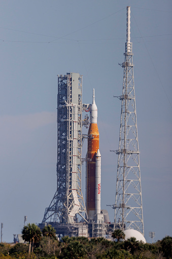 Artemis 1 Moon Rocket on the launch pad at Cape Canaveral Florida photograph taken March 2022