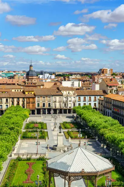 Famous central square of the monumental city of Alcala de Henares, cradle of Cervantes