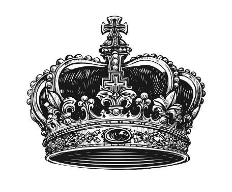 King crown vector. Hand drawn sketch vintage engraved illustration