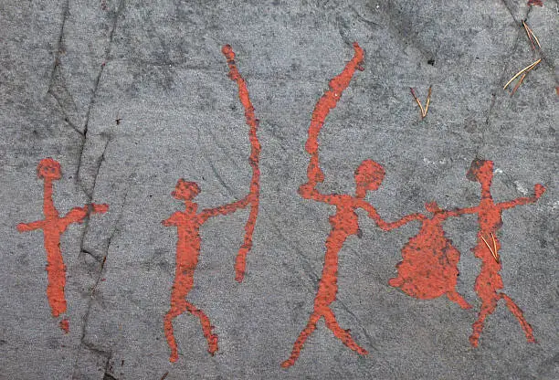 These rock carvings (or petroglyphs) are part of an archaeological site near the town of Alta in the county of Finnmark in northern Norway. The site was placed on the UNESCO list of World Heritage Sites.