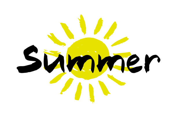 istock Ink yellow sun and black word Summer. Color silhouette. Horizontal front view. Vector simple flat graphic hand drawn illustration. Isolated object on a white background. Isolate. Texture. 1404519001