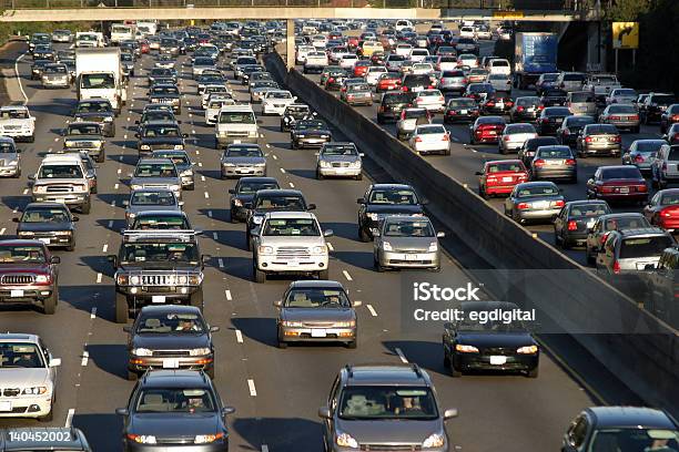Traffic Jam In Los Angeles Stock Photo - Download Image Now - Traffic, Traffic Jam, Multiple Lane Highway