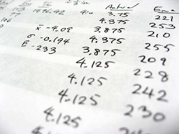 Sheet with statistical numbers close up stock photo