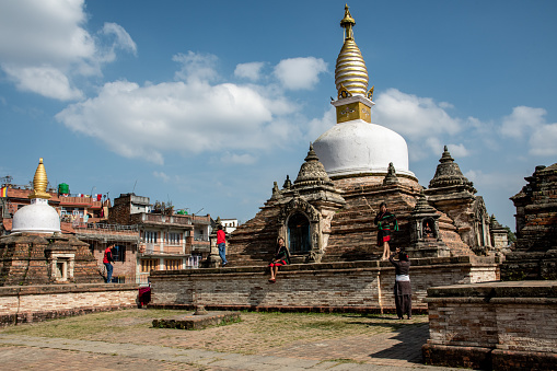 Kirtipur, Kathmandu Valley, Nepal - oct 29, 2019: Chilancho Stupa is a famous and ancient Buddhist temple dating back to the Middle Ages, in Kirtipur, Kathmandu Valley, Nepal