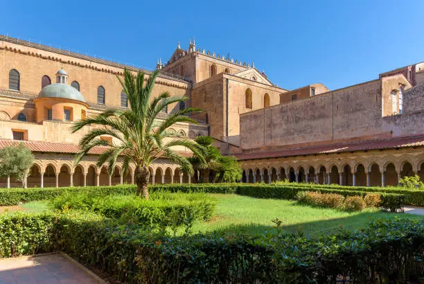 Courtyard of Benedictine Cloister beside the Monreale Abbey, Palermo, Italy