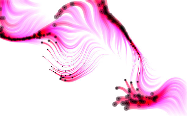 красные струящиеся частицы на черном фоне. - cyberspace abstract backgrounds photon stock illustrations
