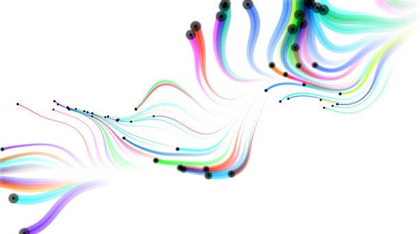 ilustrações de stock, clip art, desenhos animados e ícones de multi-colored flowing particles on white background. - cyberspace abstract backgrounds photon