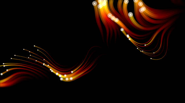 ilustrações de stock, clip art, desenhos animados e ícones de orange flowing particles on black background. - cyberspace abstract backgrounds photon