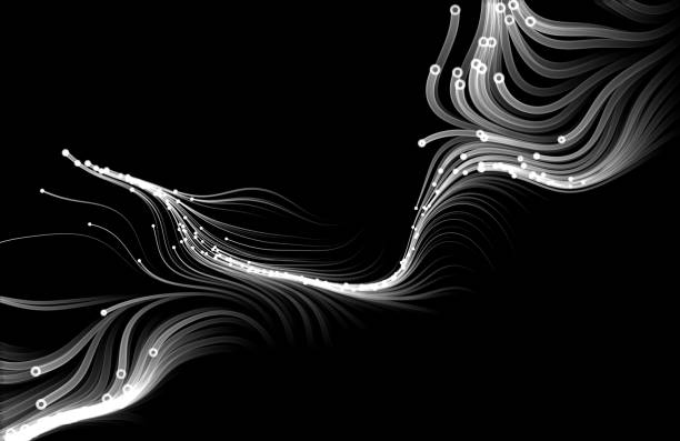 ilustrações, clipart, desenhos animados e ícones de partículas fluindo no fundo preto. - cyberspace abstract backgrounds photon