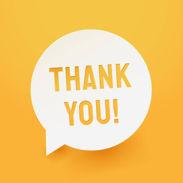 Thank You message in round speech bubble isolated on yellow background. Gratitude banner design. Ideal for appreciation post, customer service, social media, etc. Vector illustration Thank You message in round speech bubble isolated on yellow background. Gratitude banner design. Ideal for appreciation post, customer service, social media, etc. Vector illustration thank you stock illustrations