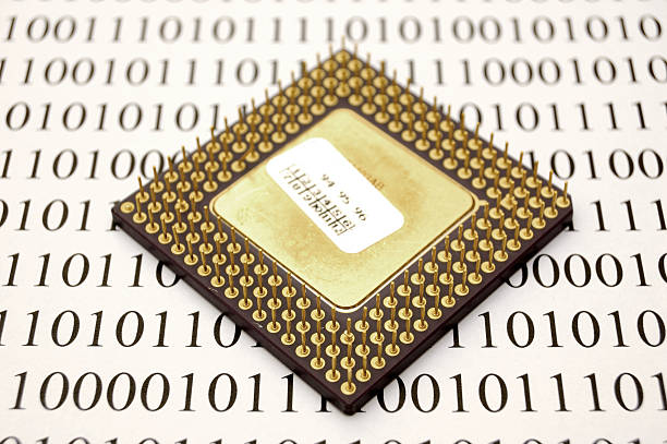 Microprocessor and binary code stock photo