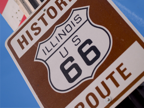 Closeup of sign of route 66.